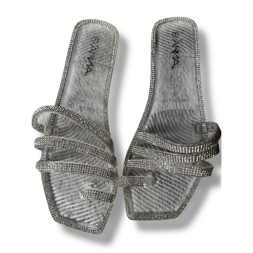 Anna Silver Rhinestone Slide Sandals
